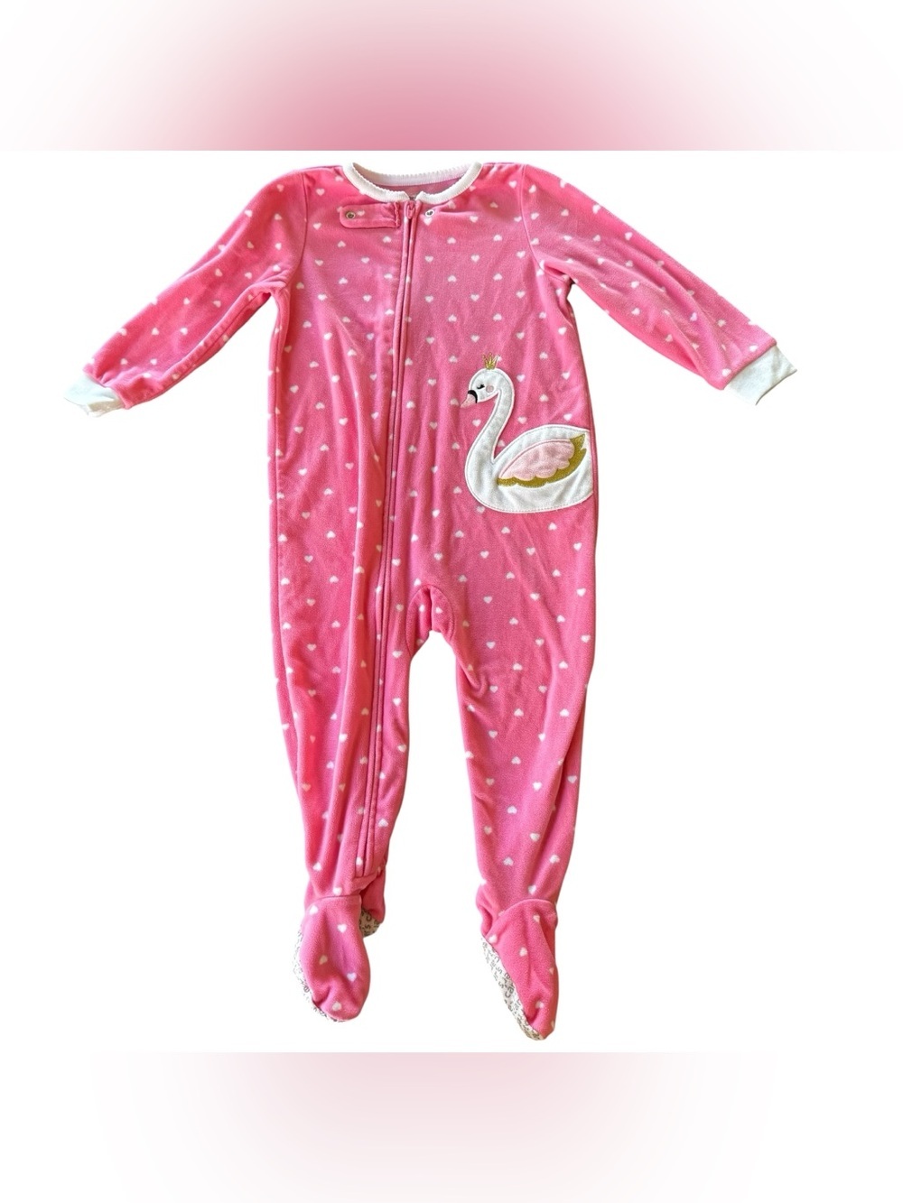 Carter’s Pink Swan Hearts Footed One-Piece Pajamas Fleece Baby Girl 24M